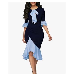 NEW Cocktail Career Half Sleeve Bow Tie Party Dress L